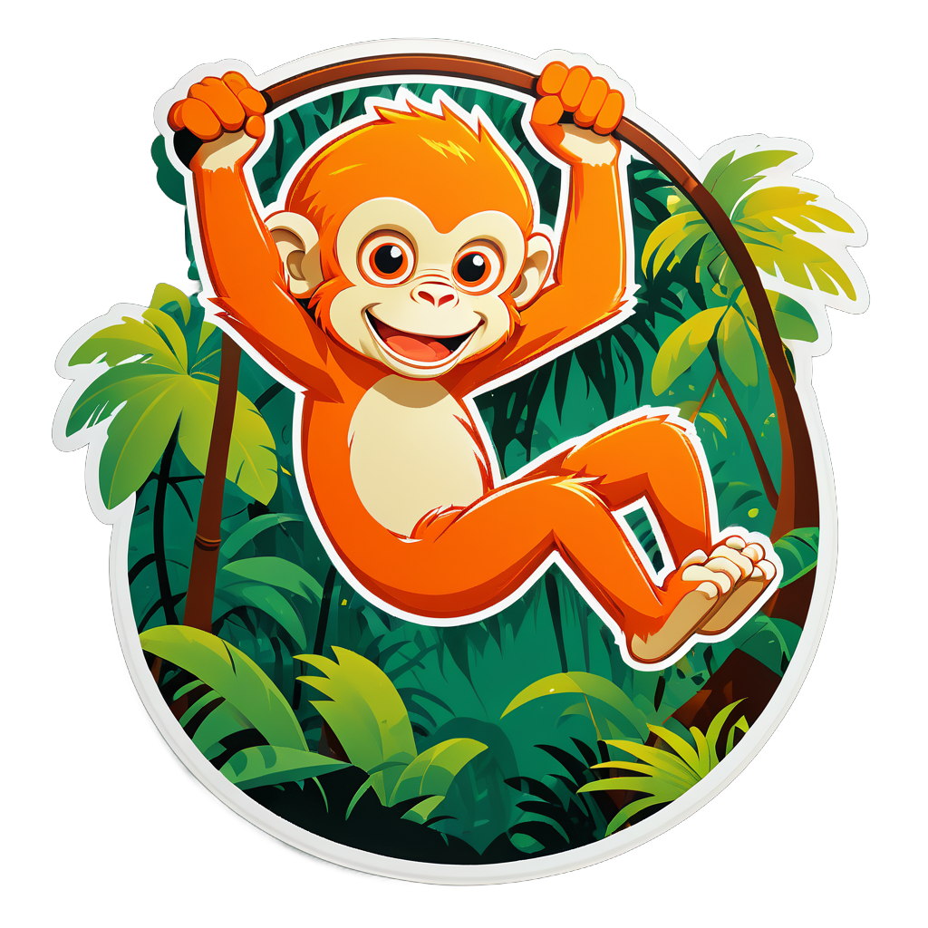 Orange Monkey Swinging in the Rainforest sticker