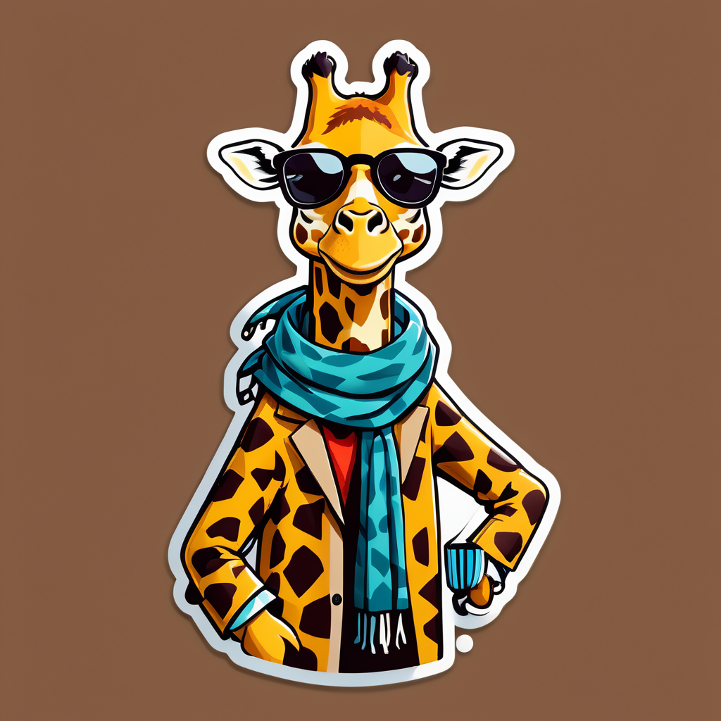 Eine Giraffe mit einem Schal in der linken Hand und Sonnenbrille in der rechten Hand sticker