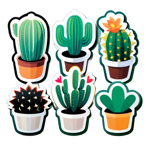 many vactores of cute cactus in white braground
 sticker