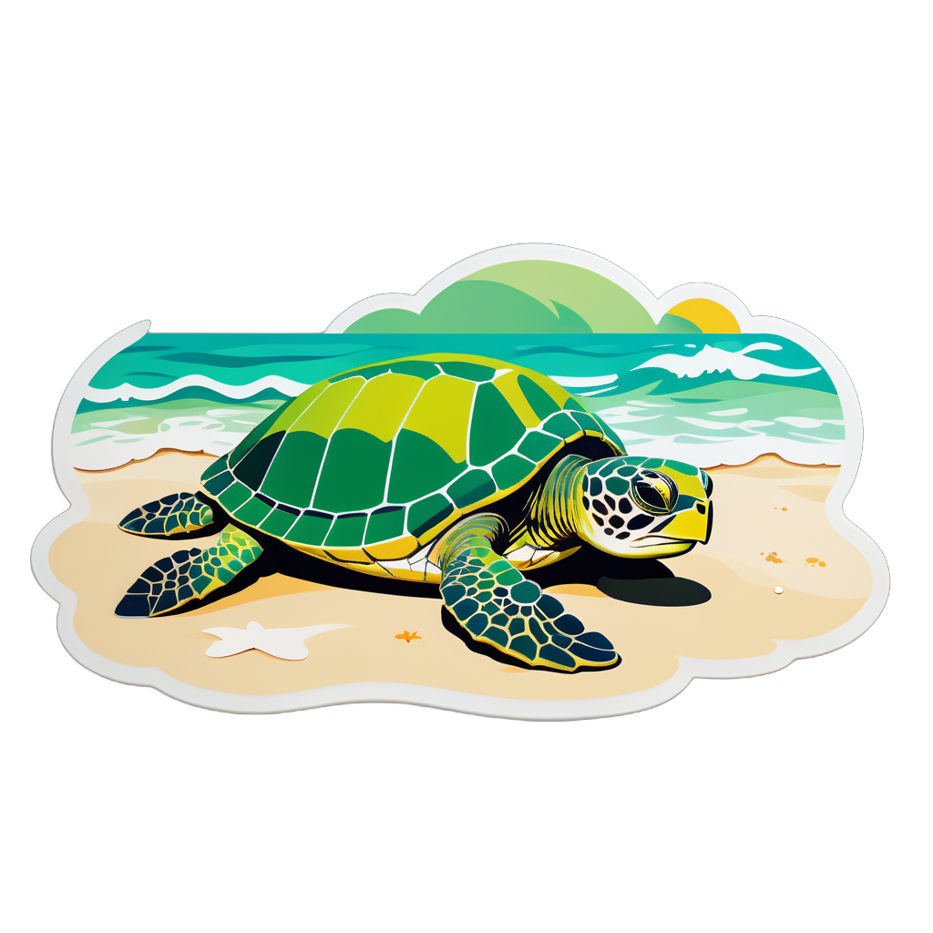 Grüne Schildkröte liegt am Strand sticker