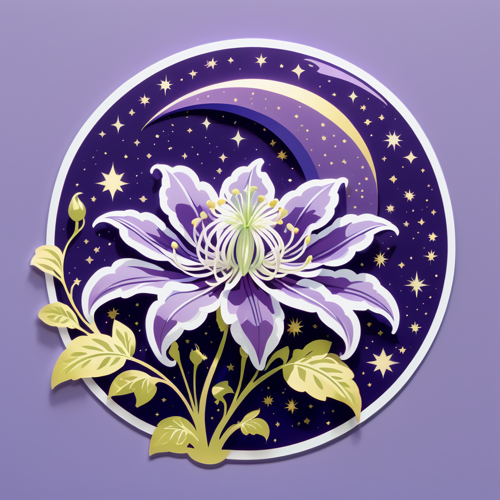 Celestial Clematis Crescent sticker