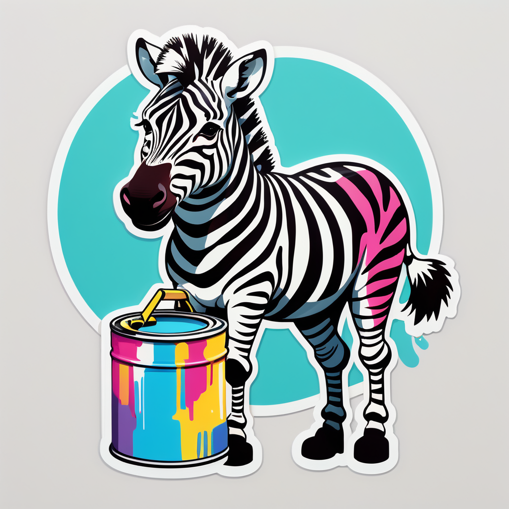 Ein Zebra mit einer Farbdose in der linken Hand und einer Farbrolle in der rechten Hand sticker