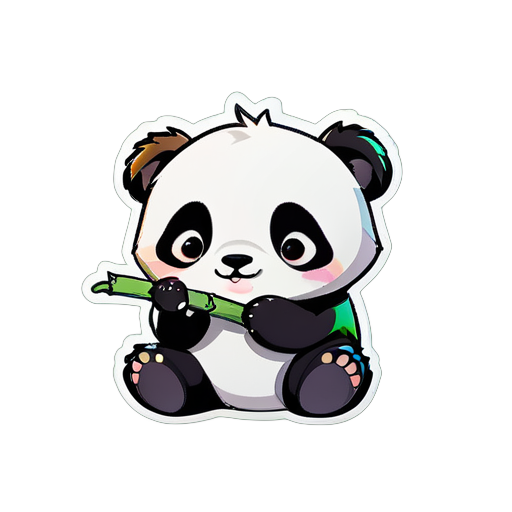 A cute panda eating bamboo, chibi sticker