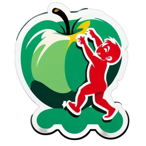  un niño subiendo las monos como una manzana  sticker