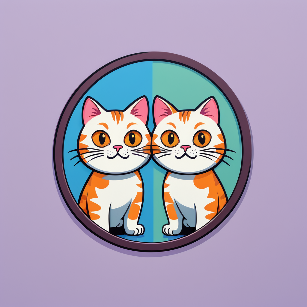 Confused Cat and Mirror: 鏡の中で首をかしげ、困惑した表情。 sticker