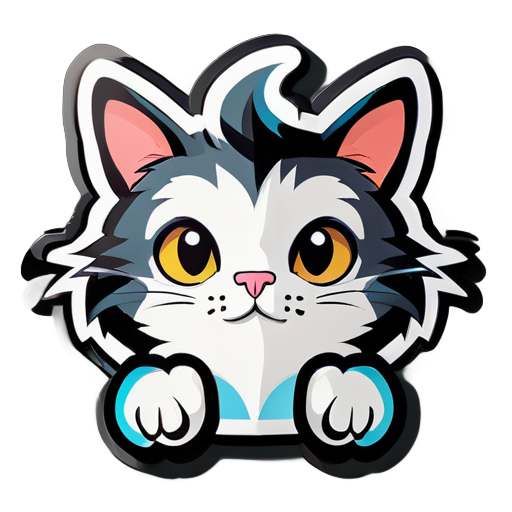 a pop cartoon art style peeking cat sticker with half face and paws showing sticker