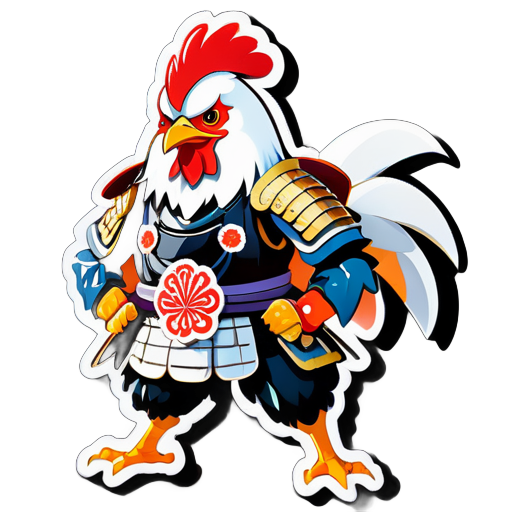 Galinha vestindo a armadura de um general japonês sticker