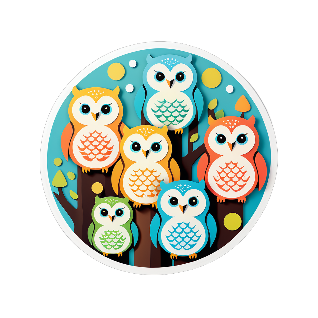 Rotund Birch Owls sticker