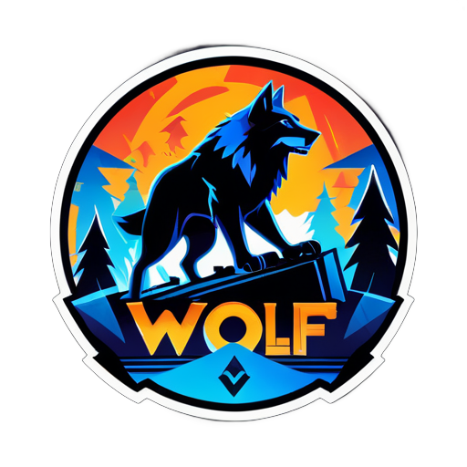 O logotipo apresenta uma silhueta elegante e feroz de lobo em movimento, simbolizando agilidade e força. Atrás do lobo, um pano de fundo de elementos de jogos abstratos, como controles, teclados e joysticks, adiciona um toque dinâmico. O texto 'Wolf's Den Gaming' é ousado e moderno, complementando o motivo do lobo. A paleta de cores consiste em azuis profundos e pretos, evocando um senso de mistério e intensidade. sticker