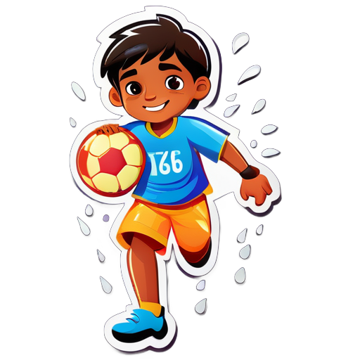 indian football kid in a rainy day sticker