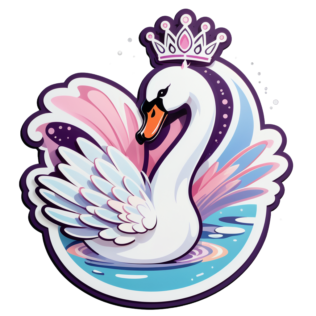 Ein Schwan mit einem Ballettschuh in der linken Hand und einer Tiara in der rechten Hand sticker