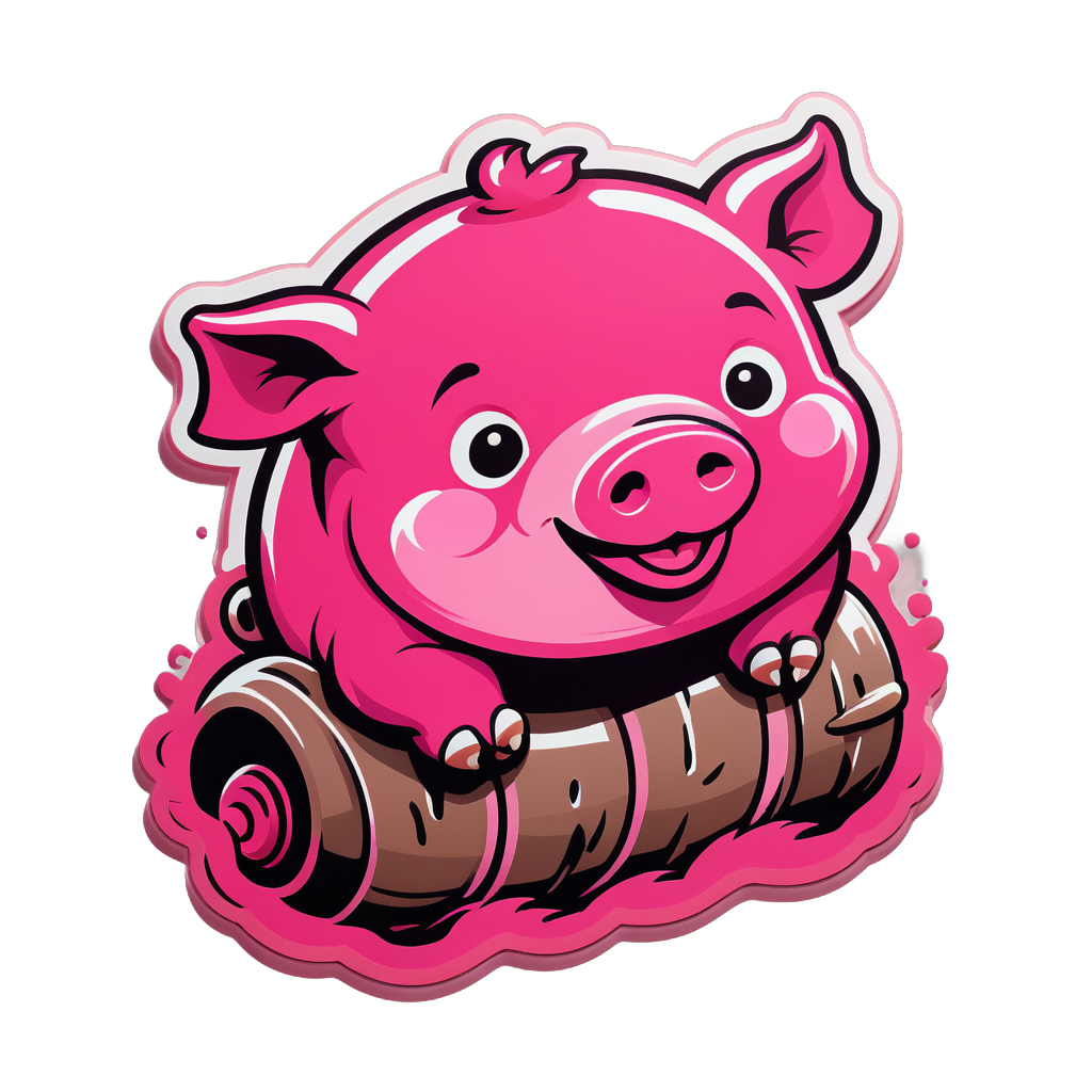 Cochon rose roulant dans la boue sticker