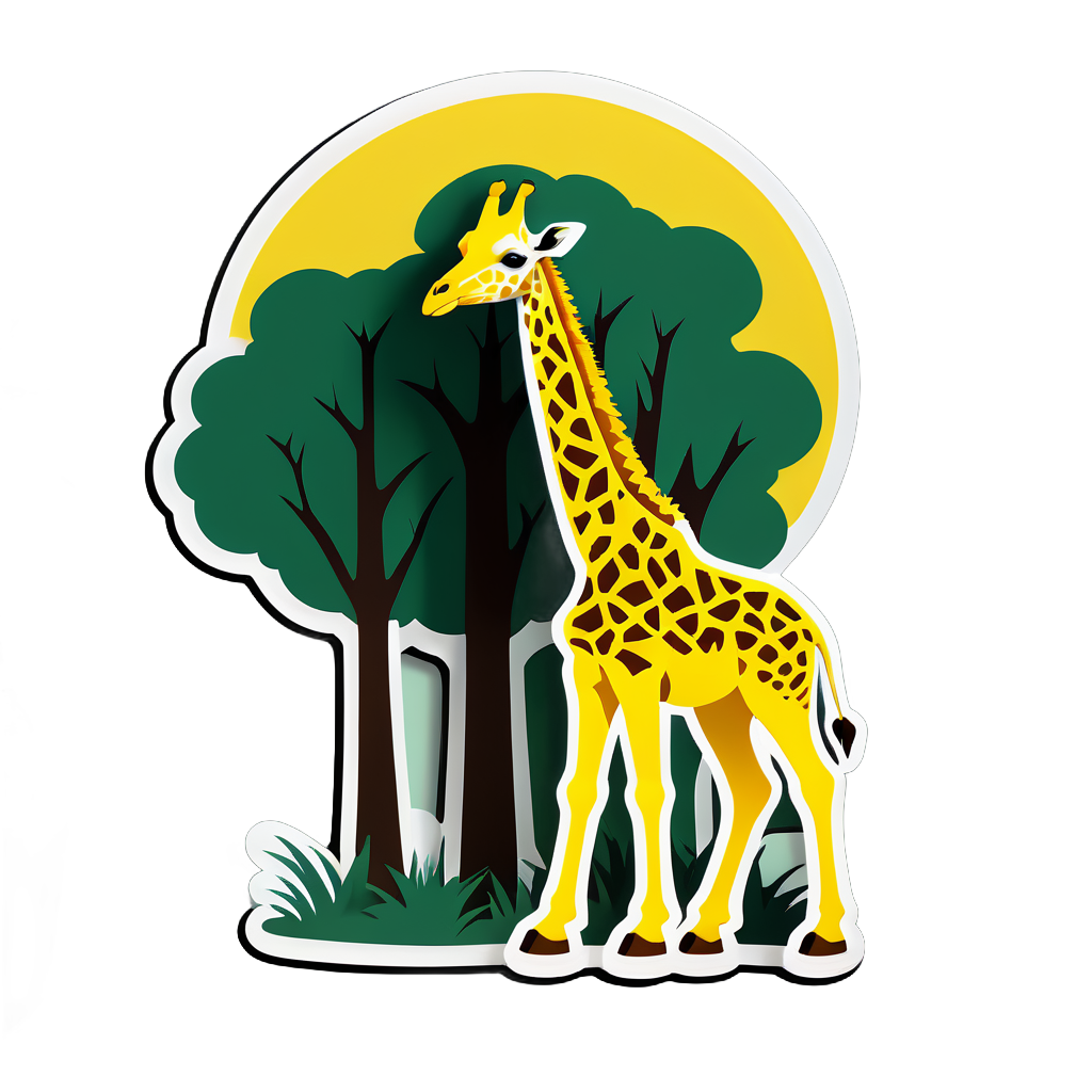 Gelbe Giraffe beim Grasen auf Bäumen sticker