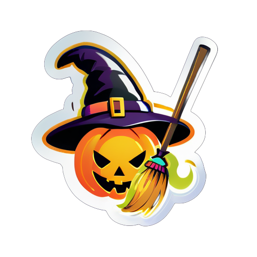 Halloween broom sticker