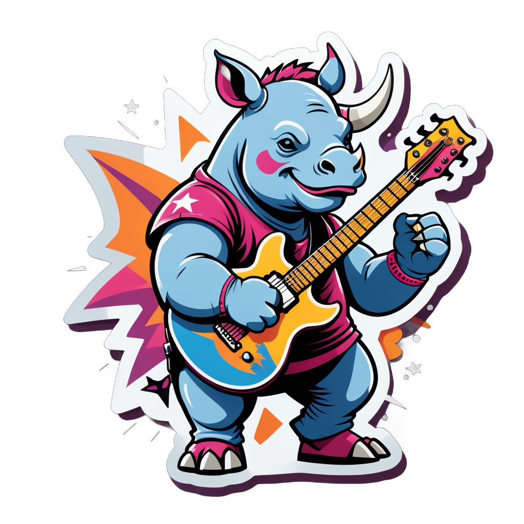 Rock Star Rhino with Guitar sticker