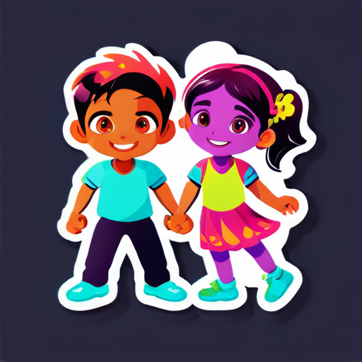 generate boy and girl with playing Holi sticker