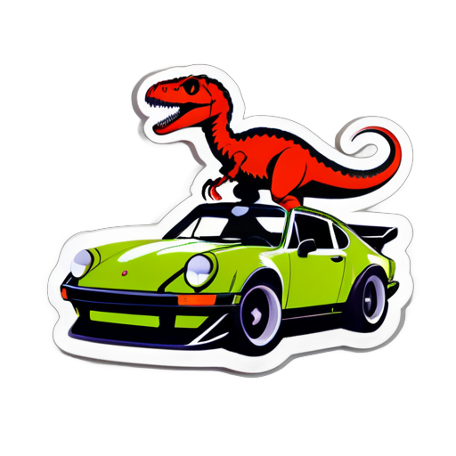 velociraptor em cima de um porsche