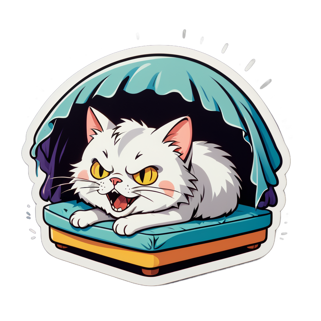 Chat effrayé qui se gonfle sous un lit sticker