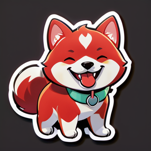 Um adorável Shiba Inu vermelho em estilo de desenho animado, sorrindo, com a língua para fora, usando uma placa com a inscrição 'dezessete' sticker