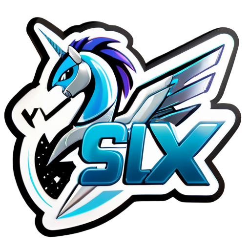 cohete de metal con un dibujo de un pony metálico con alas color plateado en el costado del cohete y que tenga el texto de max steel en letra grande  sticker