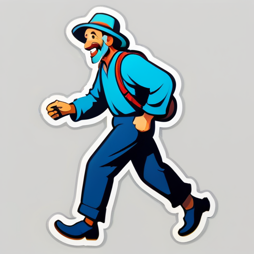 hombre campesino feliz caminando sticker