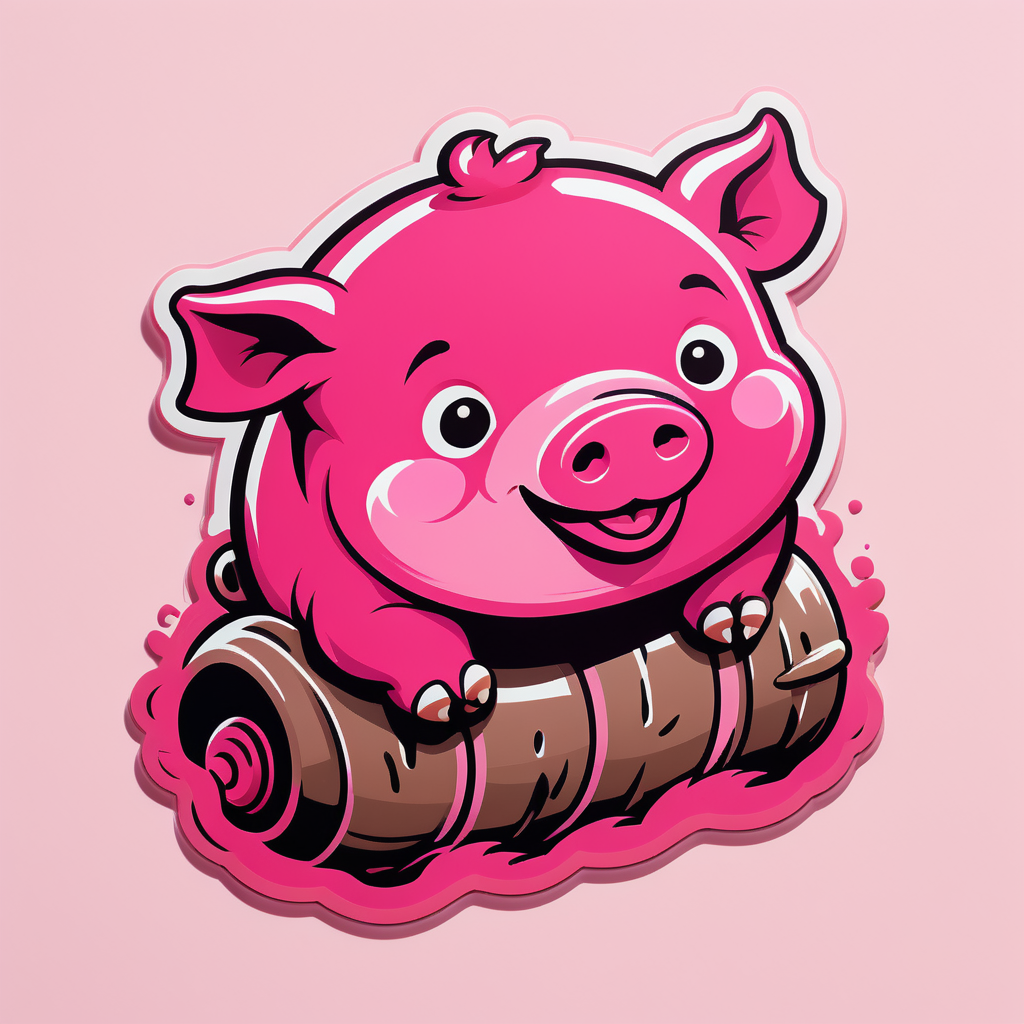 Cochon rose roulant dans la boue sticker