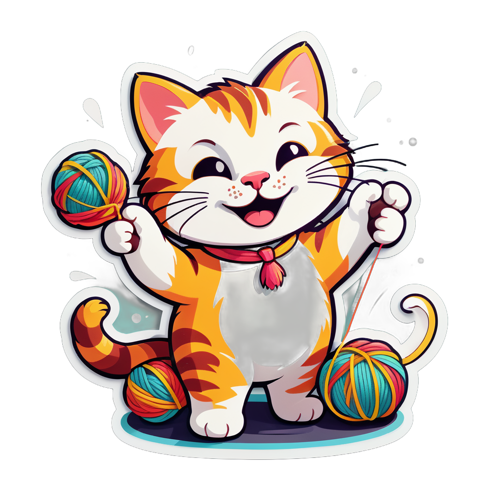 Happy Cat Playing with Yarn sticker