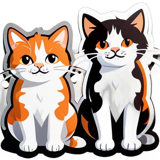 sticker de tres gatos: uno blanco con manchas marrones y grises, uno naranja y blanco, y otro marrón y gris sticker