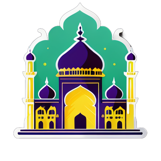 Prompt : Choisissez un monument célèbre de Lucknow, comme le Bara Imambara ou la Rumi Darwaza. Style : Simplifiez le monument en une illustration mignonne et cartoon. sticker