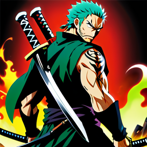 En un mundo donde el choque de acero resuena a través de valles brumosos y paisajes escarpados, existe un legendario espadachín conocido como Zoro. Con sus tres espadas atadas a su espalda y una determinación inquebrantable ardiendo en sus ojos, Zoro atraviesa los vastos mares y tierras traicioneras en busca de su objetivo final. Pero el destino es una amante caprichosa, y Zoro se ve envuelto en una serie de peligros sticker