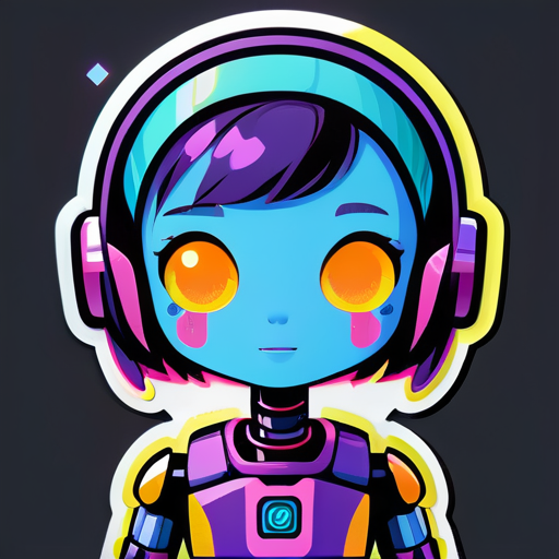 un robot como una niña de 12 años, bondy, con una pantalla en la cara sticker