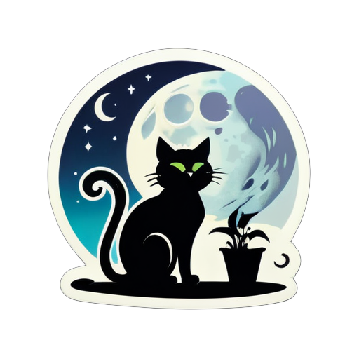 cat at moon smoking sticker