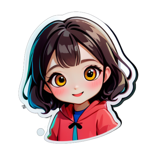 Quiero crear una ilustración que describa a mi novia Liang Liang. Ella tiene grandes ojos y párpados dobles, cabello largo y una sonrisa encantadora. Ella es mi novia (Zeze) y quiero crear una imagen vívida de ella. sticker