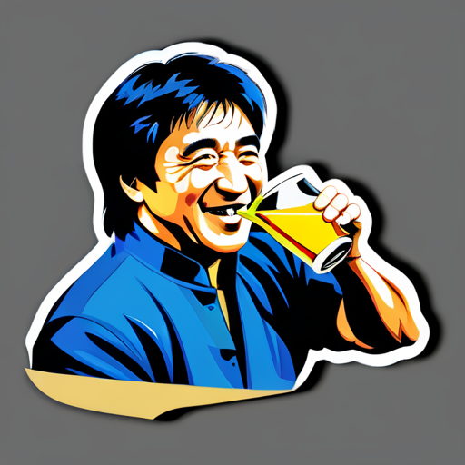 Le célèbre acteur d'arts martiaux Jackie Chan est en train de boire de l'alcool sticker