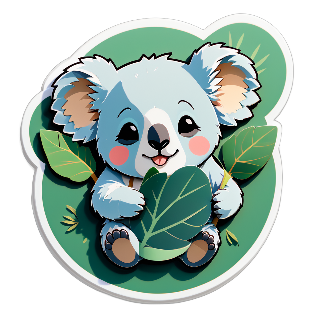 Un koala con una hoja de eucalipto en su mano izquierda y una máscara para dormir en su mano derecha sticker