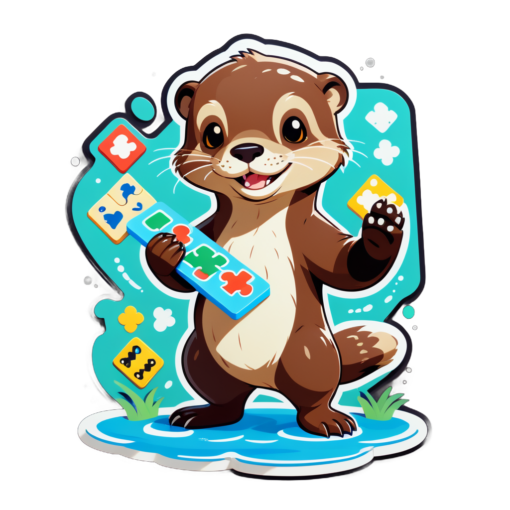 Ein Otter mit einem Puzzlestück in seiner linken Hand und einem Spielbrett in seiner rechten Hand sticker