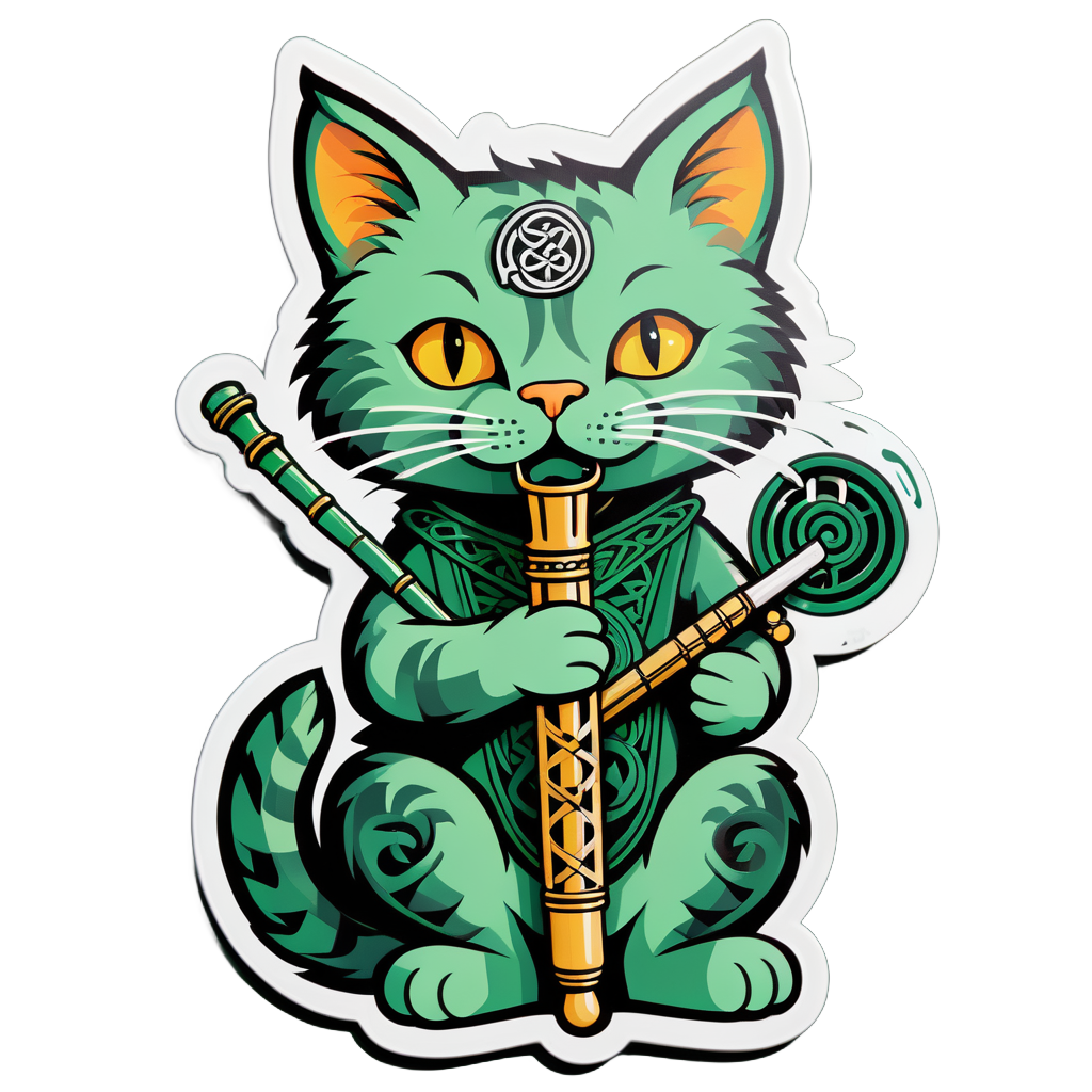 Celtic Cat with Tin Whistle sticker