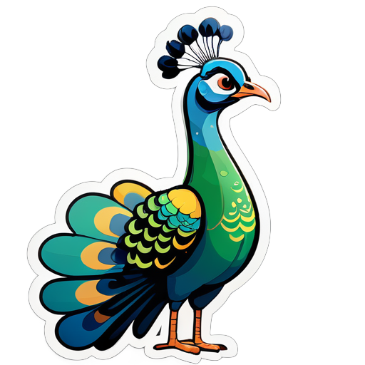 This Is An Illustration Of Cartoon Portrait Funny Nursery Schetch Drawn Tall Thin Funny peacock Like Creature sticker