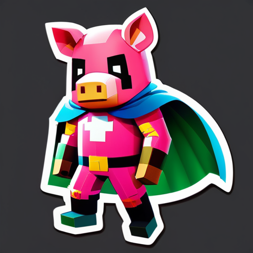 héros cochon minecraft avec un masque de héros et une cape sticker