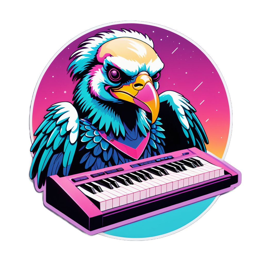 Vaporwave Vulture with Vintage Synth sticker