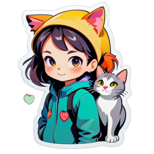 a cat and a girl sticker