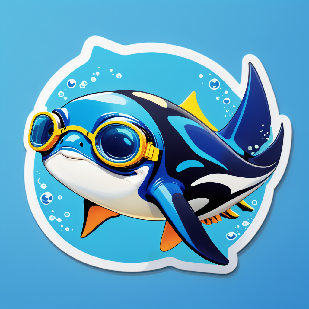 Ein Mantarochen mit einer Schwimmbrille in der linken Hand und einer Schwimmflosse in der rechten Hand sticker