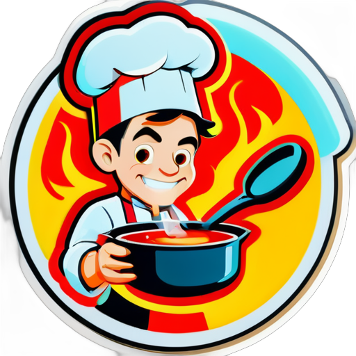 A chef boiling soup sticker