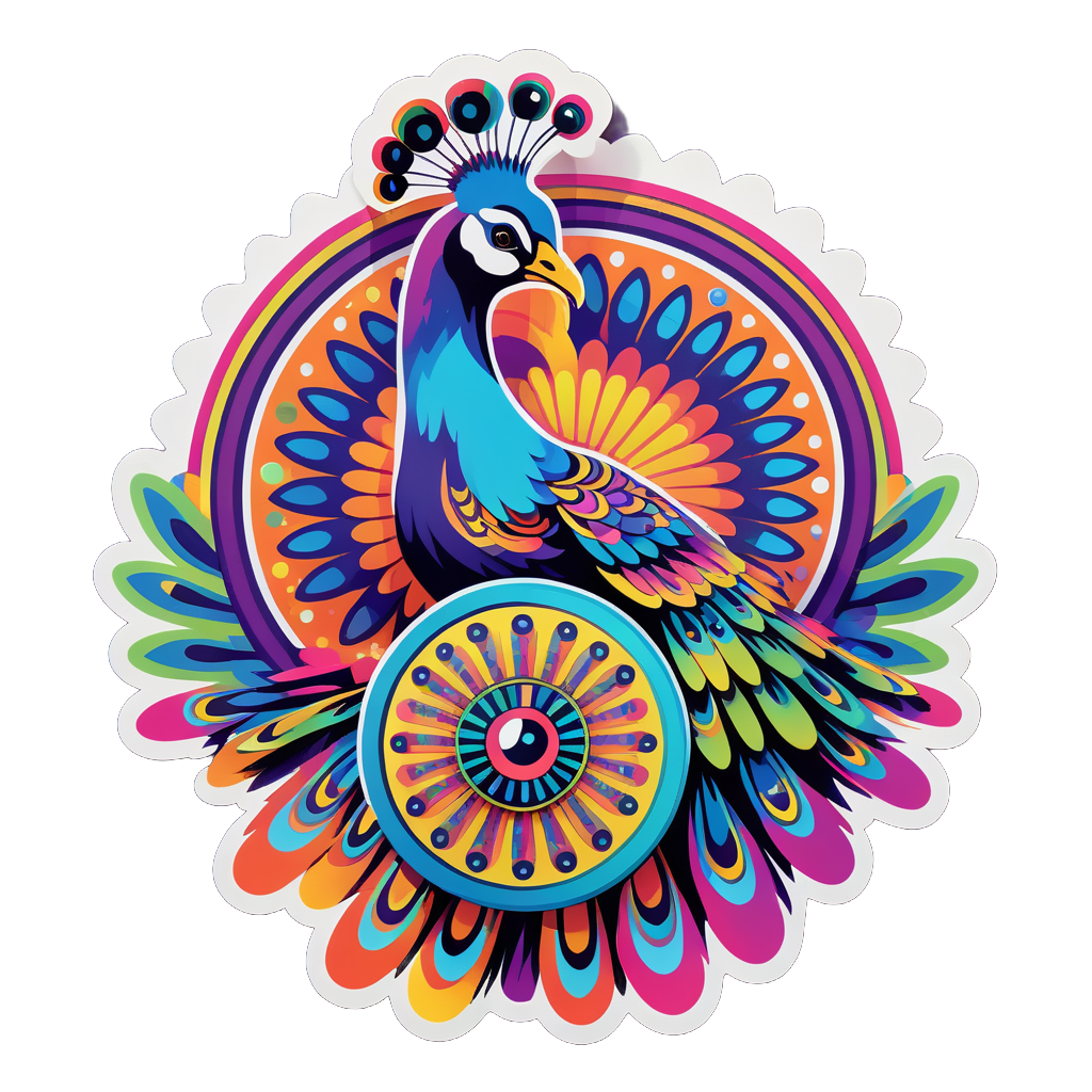 Psychedelic Peacock with Tambourine sticker