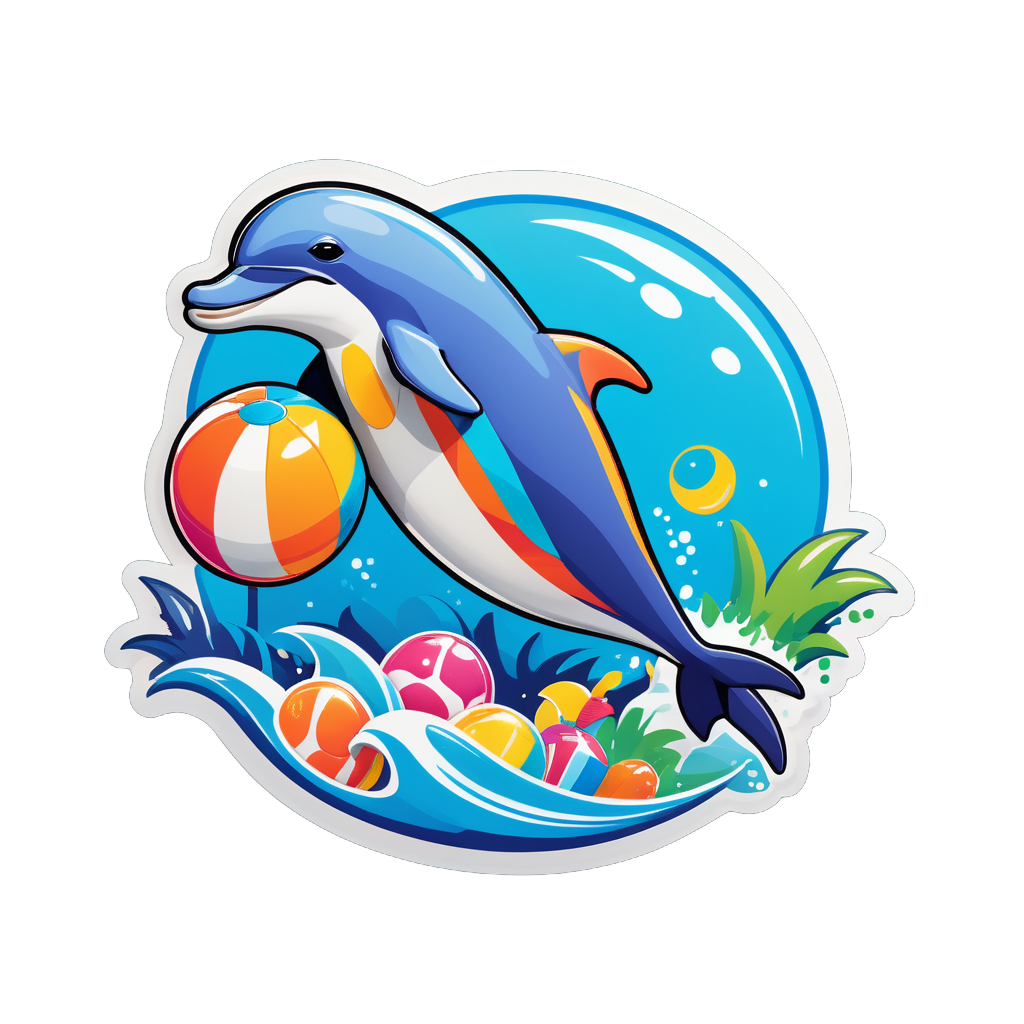 Ein Delfin mit einem Strandball in der linken Hand und einer Schnorchel in der rechten Hand sticker