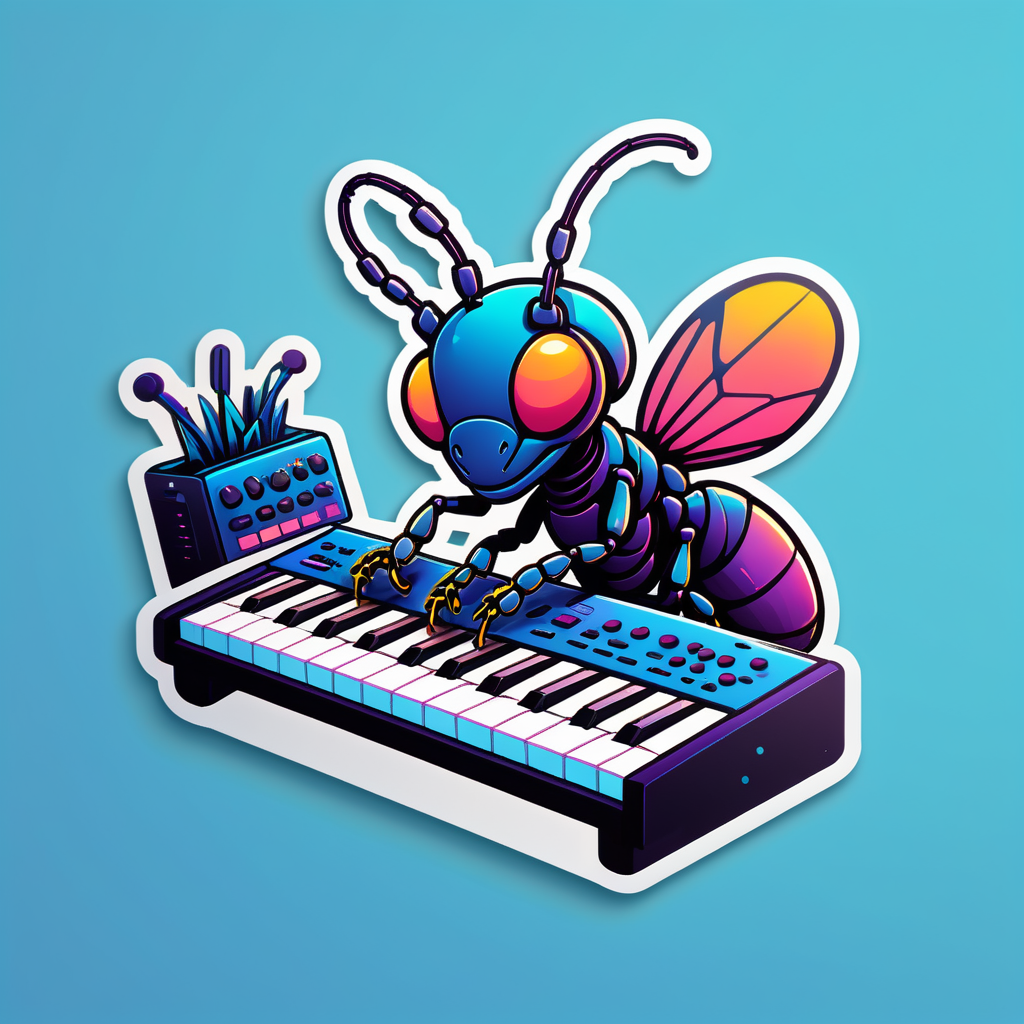 Ambient Ameise mit Synthesizer sticker