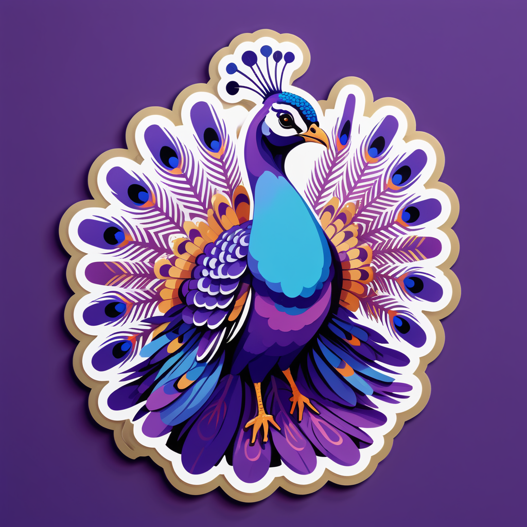 Exhibición de Plumas de Pavo Real Morado sticker