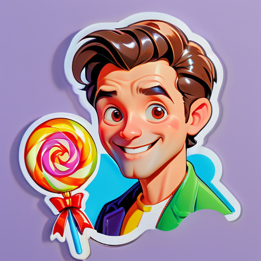 A man with candy sticker