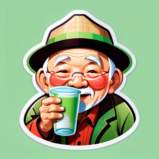 Un papi de Beijing avec un chapeau en peau de melon boit du jus de haricots sticker