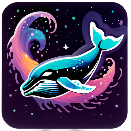 a humpback whale flying through a nebula sticker